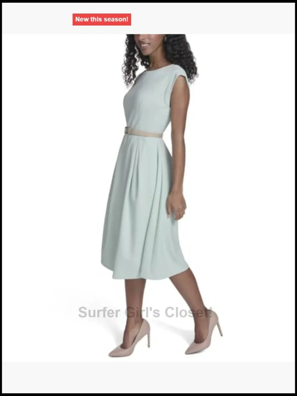 Tommy Hilfiger Cap Sleeve Crew Neck Scuba Crepe Belted Midi Dress